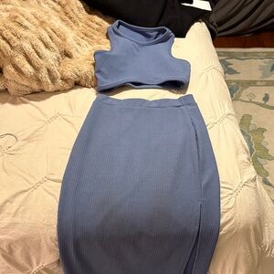 Blue Ribbed Two-Piece Set